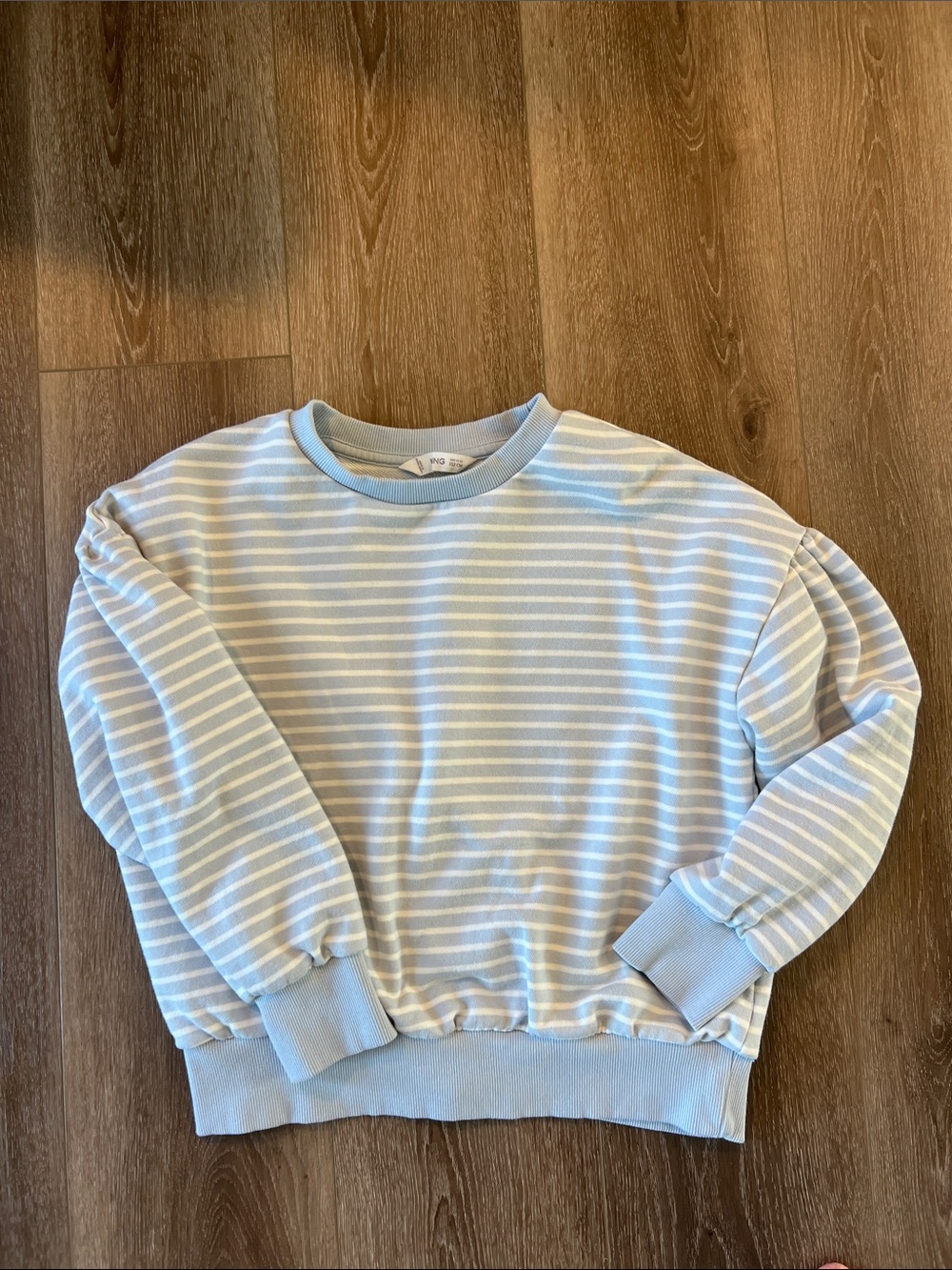 Mango Light Blue and White Striped Kids Sweatshirt